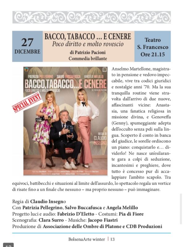 BolsenArte Winter Music Festival 2025/26 – Bacco, Tabacco … e Cenere „Mehr verkehrt als richtig“ von Patrizio Pacioni