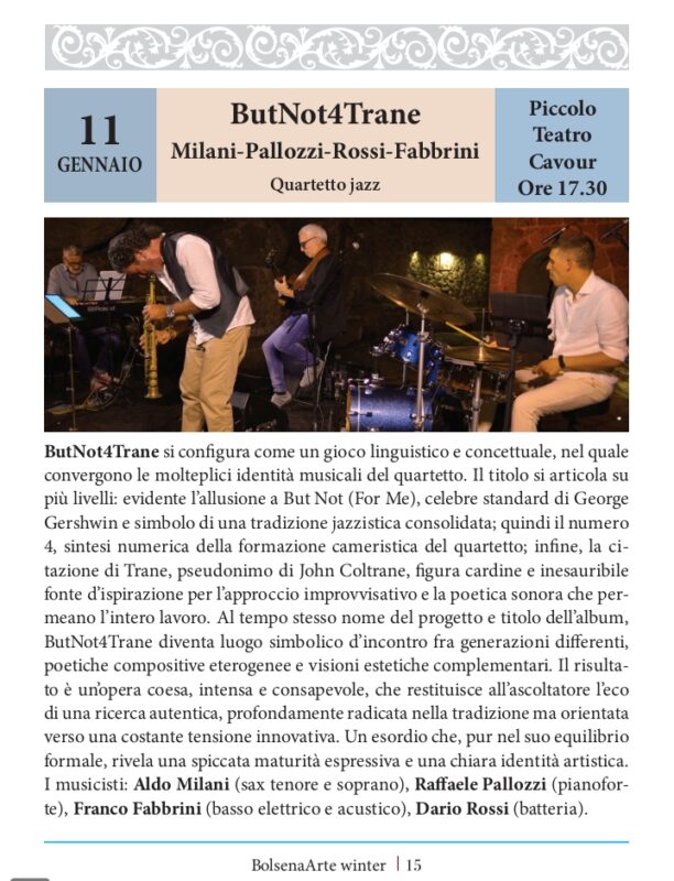 BolsenArte Winter Music Festival 2025/26 – ButNot4Trane Milani-Pallozzi-Rossi-Fabbrini