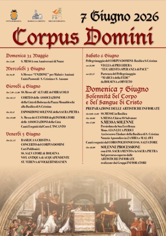 Corpus Domini 2026 a Bolsena | La Sacra Pietra e le Infiorate del Miracolo Eucaristico
