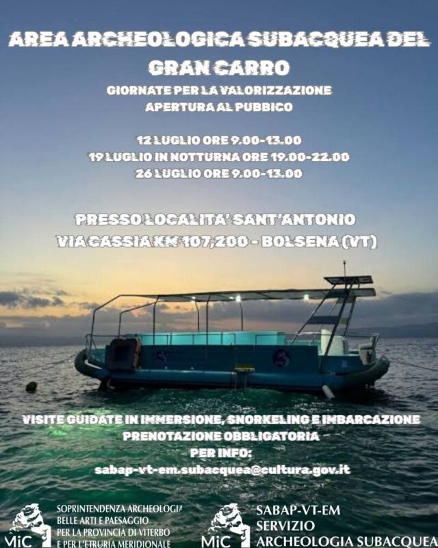 Gran Carro di Bolsena: visite guidate nell’Area Archeologica Subacquea del Lago di Bolsena