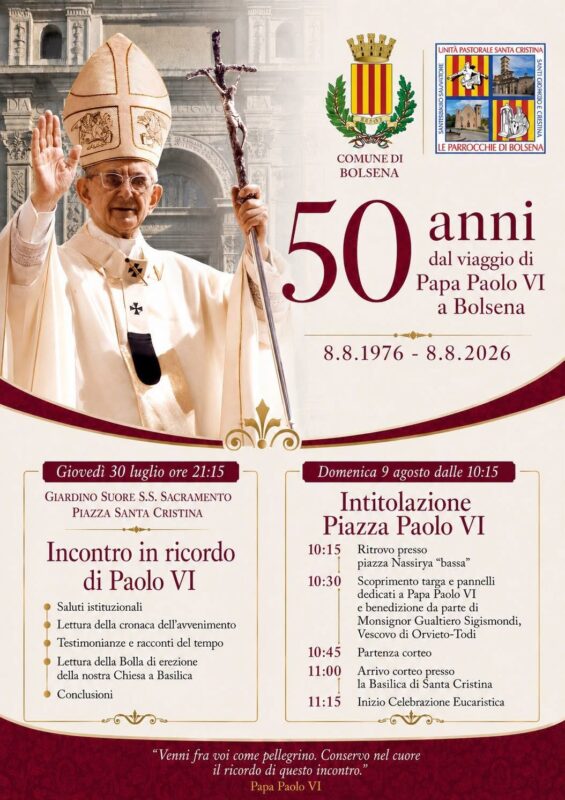 50 anni dal viaggio di Papa Paolo VI a Bolsena: il programma delle celebrazioni