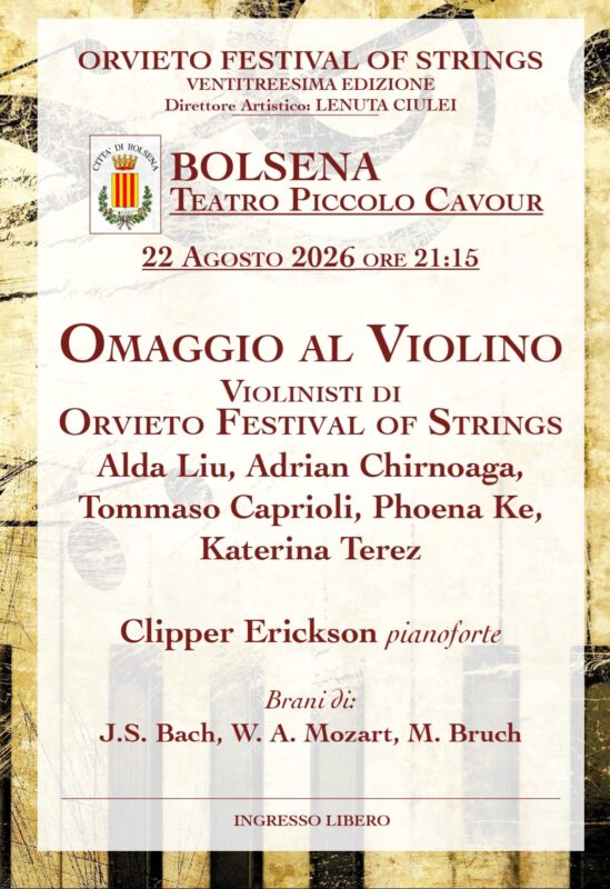 Orvieto Festival of Strings a Bolsena: tre concerti dal 20 al 22 agosto 2026